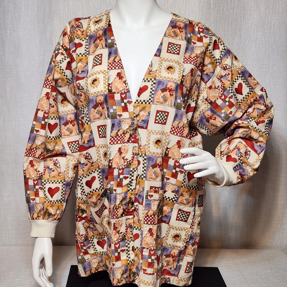 Cotton Scrubs And More Scrub Top Long Sleeve Cotton Cats Teddy Bear Medium